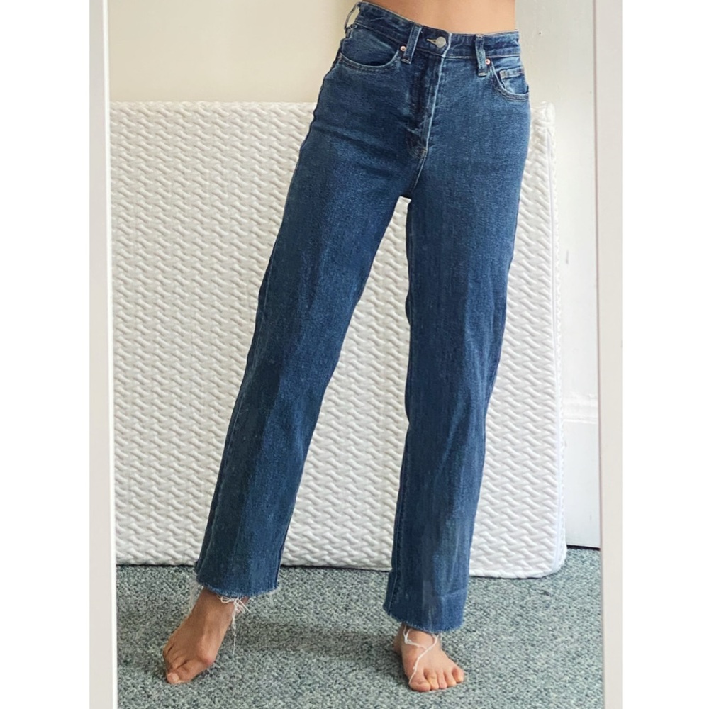 Straight leg high rise jeans